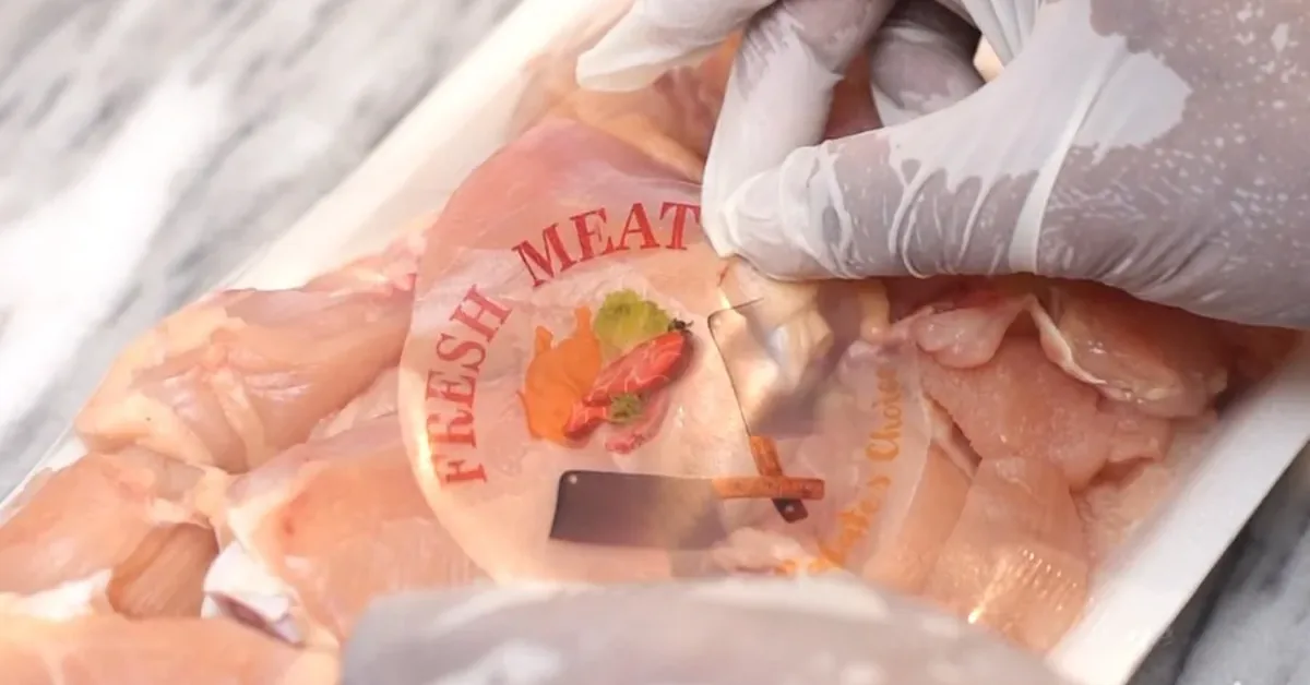 Fresh Meat Shop branded fresh chicken packaging close-up